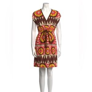 Milly of New York 100% Linen Ikat Fit & Flare Midi Dress Women's 8 Party Boho